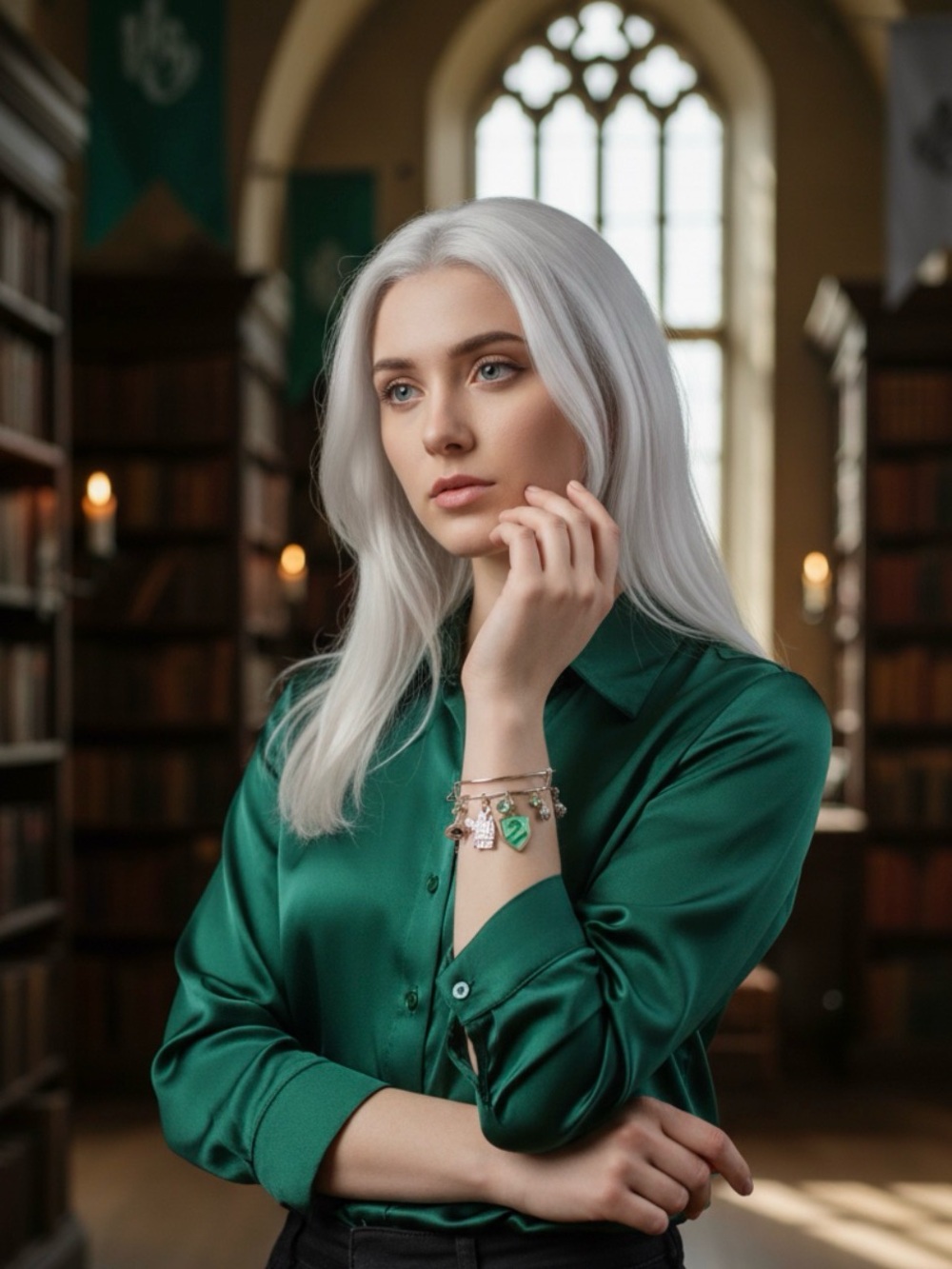 Harry Potter theme slytherin charm bracelet